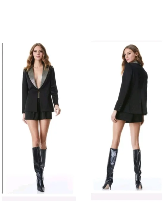 Alice + Olivia eve emblishment beaded Norch collar satin blazers Size 0 With Def - Picture 4 of 16